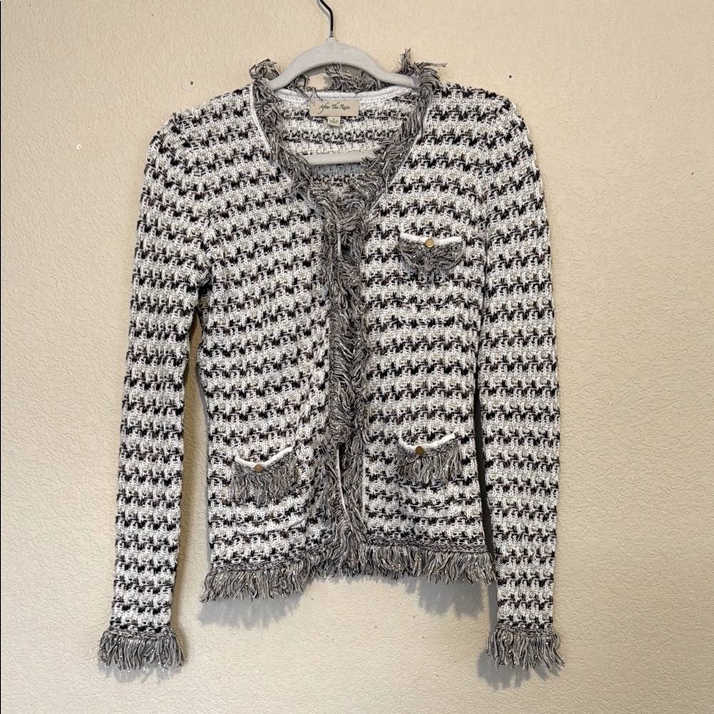 After The Rain Chic Tweed Women's Sweater - Black and White